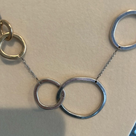 3 tone hammered metal adjustable length necklace. Silver, gold and copper tones - Picture 3 of 6